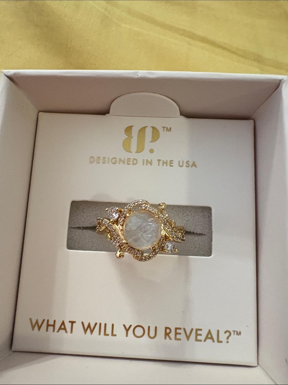bp Gold Moonstone Ring with Clear Accents - bp